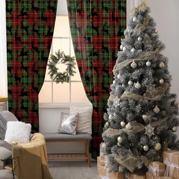 Flying Reindeers on Plaid Pattern Traditional Christmas Decorating Theme Artwork Printed Green Red Black Curtain
Flying Reindeers on Plaid Pattern Traditional Christmas Decorating Theme Artwork Printed Green Red Black Curtain