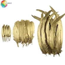 Wcfeathers 10-100 pçs impresso ouro ganso/galo cauda/turquia penas para diy handwork pena de casamento decoração para casa artesanato caneta(China)