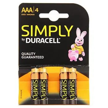 Alkaline Batteries DURACELL Simply DURSIMLR3P4B LR03 AAA 1.5V (4 pcs)
Alkaline Batteries DURACELL Simply DURSIMLR3P4B LR03 AAA 1.5V (4 pcs)