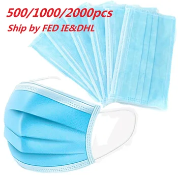 

IN STOCK 500/1000/2000pcs Disposable Face Masks Non Woven 3 Layers Labor Mouth Muffle Masks Anti dust Mouth Nose Proof Mask