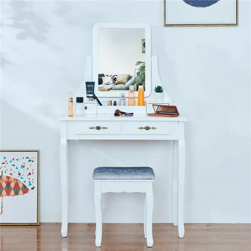 Vanity Set with Bench and 360° Rotating Rectangular Mirror Makeup Vanity Table Set Dressing Table with Movable Storage Box White
Vanity Set with Bench and 360° Rotating Rectangular Mirror Makeup Vanity Table Set Dressing Table with Movable Storage Box White