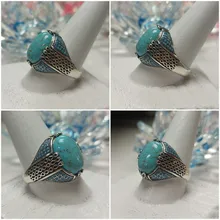 Anillo de plata de primera ley con piedra turquesa Natural para hombre y mujer, sortija, plata esterlina 925, Estilo Vintage, turco