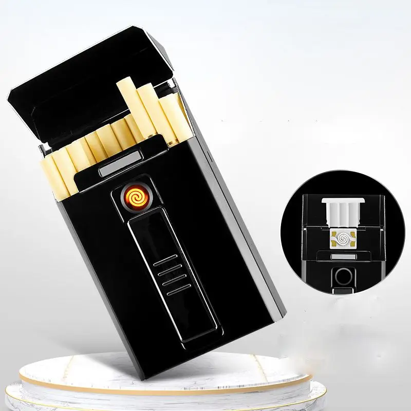 

Metal Cigarette Case Electronic Lighter Can Hold 20 Thin Cigarettes Portable Waterproof Mini USB Lighter Unusual Lighters