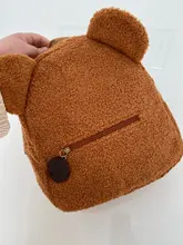 Mini mochila portátil para la compra de viaje para niños, informal, de lana de cordero, para otoño e invierno, bolso de hombro en forma de oso