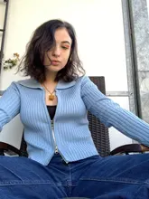 NCLAGEN-suéteres con cremallera para Mujer, suéteres con cremallera negra, Tops cortos, cárdigan de manga larga con cuello vuelto, suéteres de abrigo de Mujer 2019