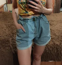 Pantalones cortos vaqueros de estilo coreano para mujer, Shorts de cintura elástica alta, holgados de talla grande, pantalón corto de pierna ancha