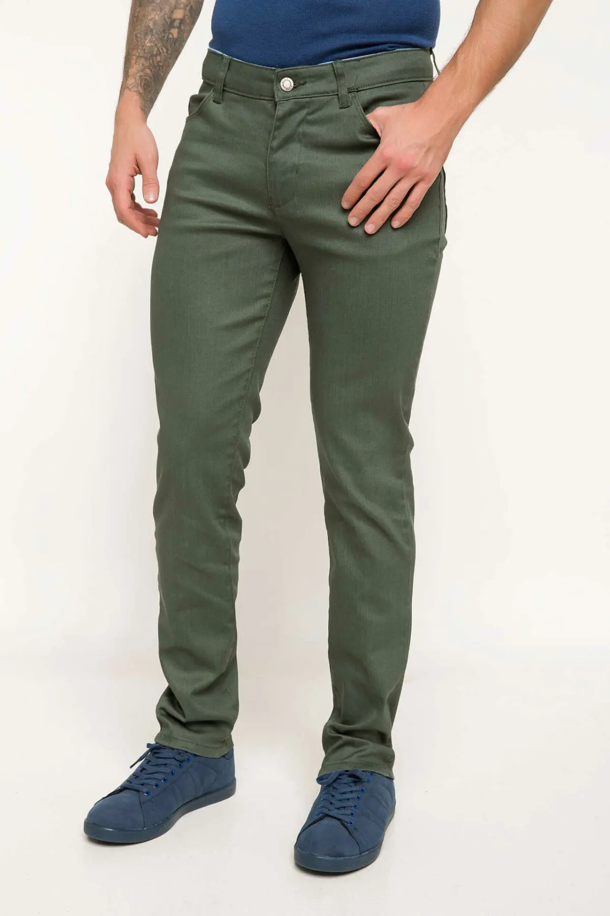 Фото DeFacto мужские весенние зеленые длинные брюки повседневные со средней талией