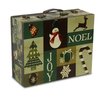 Suitcase wooden decorated with Christmas details, lined inside with Blacklight fabric 
Suitcase wooden decorated with Christmas details, lined inside with Blacklight fabric