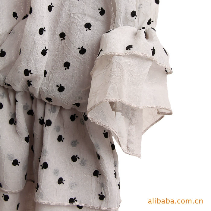 2012 three quarter sleeve chiffon ruffle one-piece dress layered dress summer medium-long top female