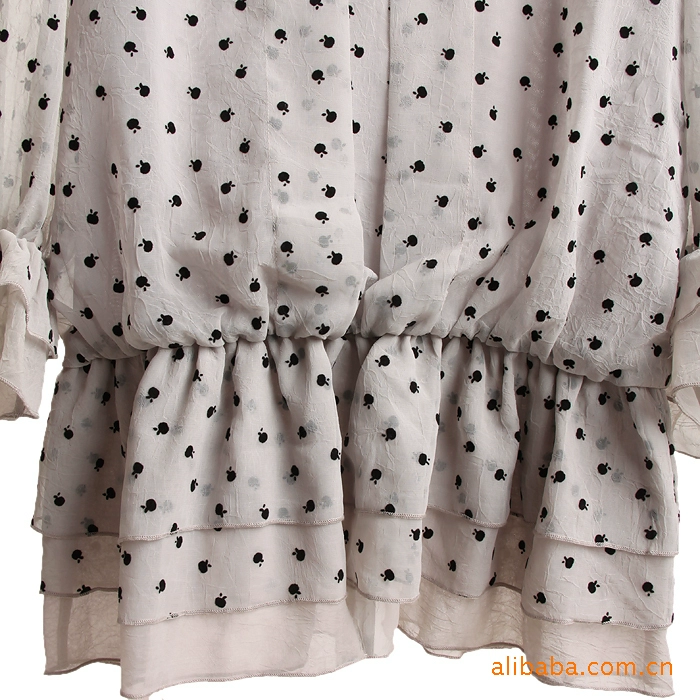 2012 three quarter sleeve chiffon ruffle one-piece dress layered dress summer medium-long top female