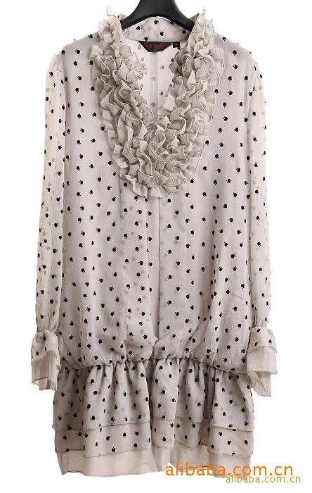 2012 three quarter sleeve chiffon ruffle one-piece dress layered dress summer medium-long top female