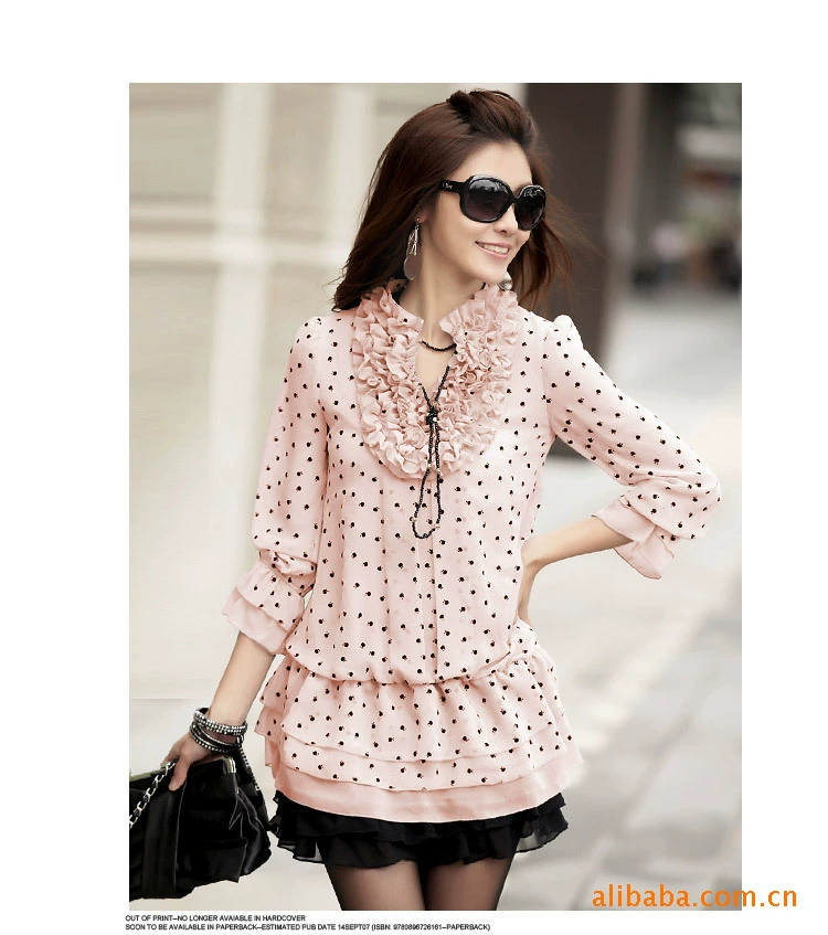 2012 three quarter sleeve chiffon ruffle one-piece dress layered dress summer medium-long top female
