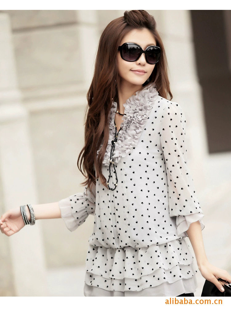 2012 three quarter sleeve chiffon ruffle one-piece dress layered dress summer medium-long top female