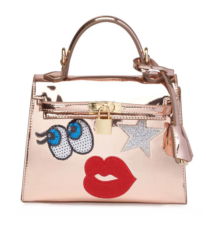 Fashion Rose Gold Handbags Tote Lip Eyes Bags Korean Casual Pu 2