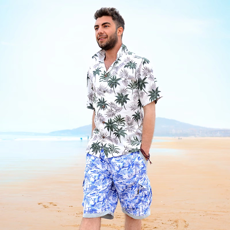 Mens Hawaiian Shirt Short Sleeve Beach Holiday Fancy Dress Hawaii,Men Women Fashion New Beach Style Printing Cotton Short Sleeve T-Shirt Tops