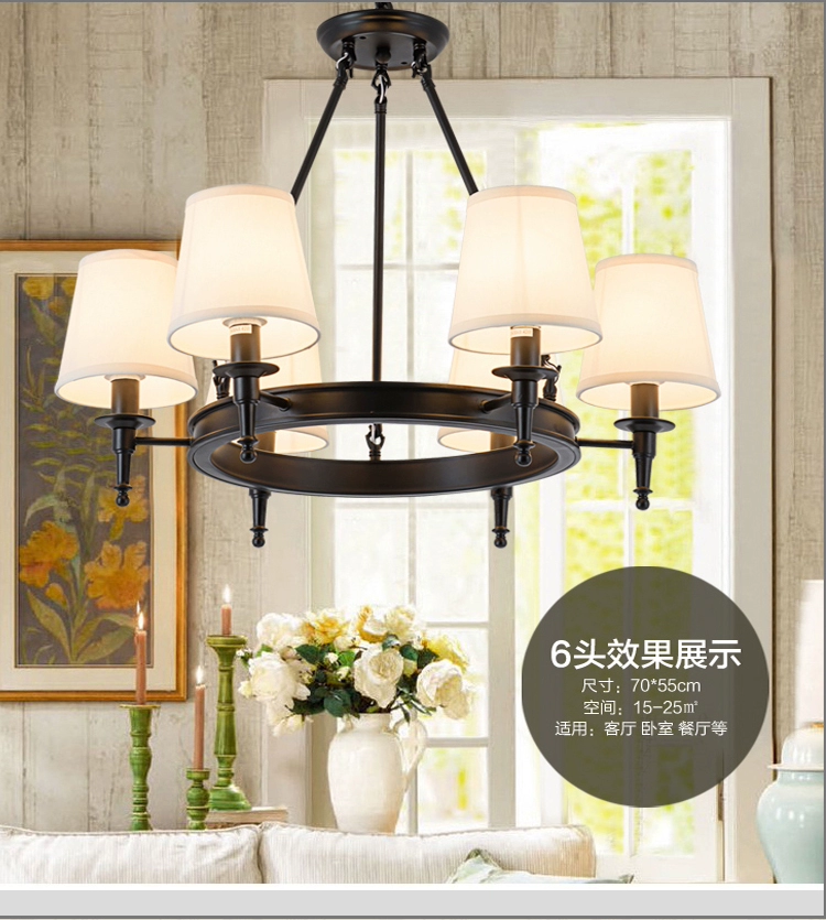 American Country Led Chandelier Fabric Lampshade Wrought Iron Lustre Bedroom Kitchen Lighting Living Room Ceiling Lamp Fixtures vintage chandelier