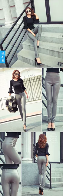 2017 Autumn Winter Women Elastic PU Leather Velvet High Waist Thick Warm leggings Slim Pencil Pants Colorful Trousers Female 13 2017 Autumn Winter Women Elastic PU Leather Velvet High Waist Thick Warm leggings Slim Pencil Pants Colorful Trousers Female 13