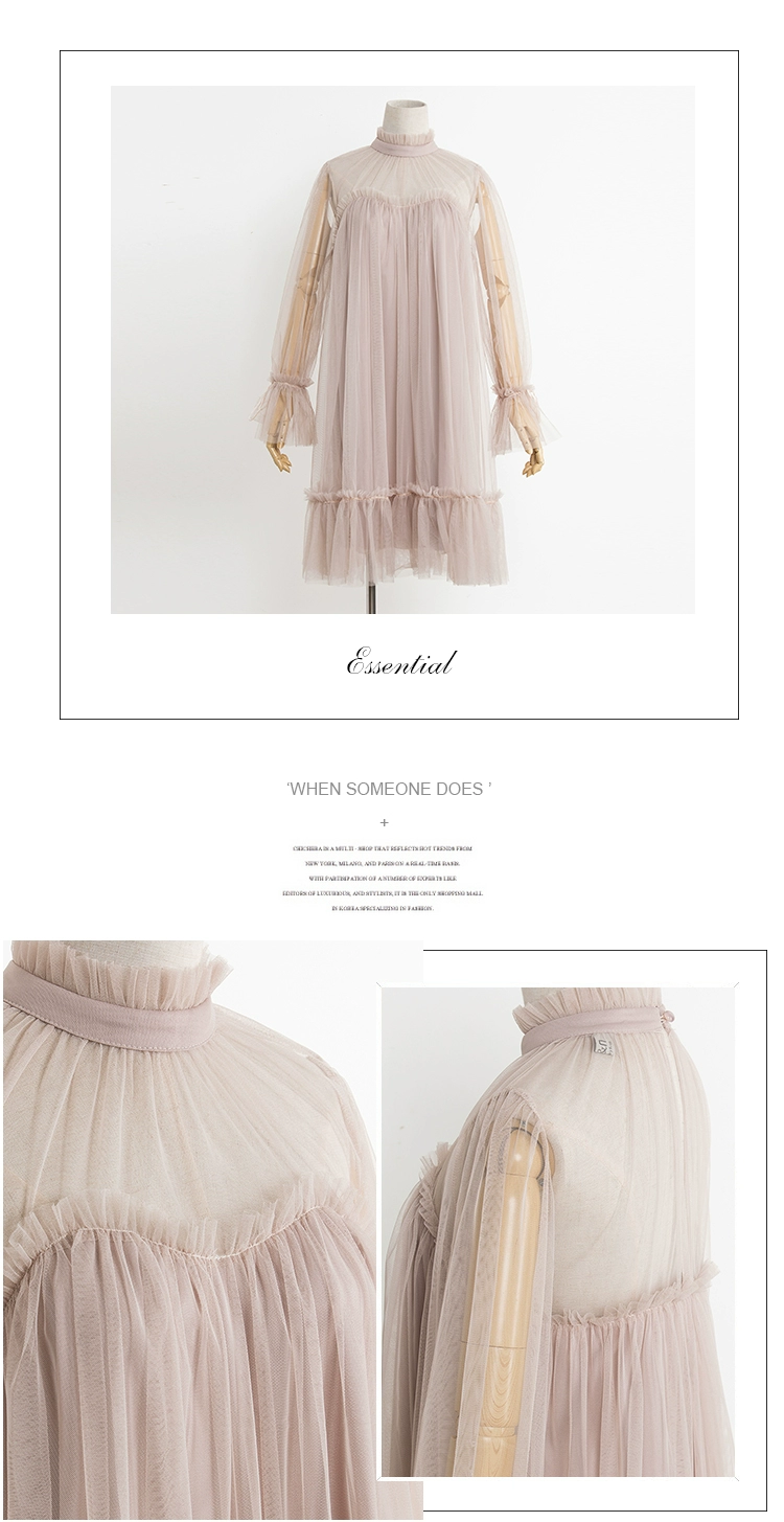 Elegant Loose Gauze Ruffle Hem Pleated One-piece Doll Dress