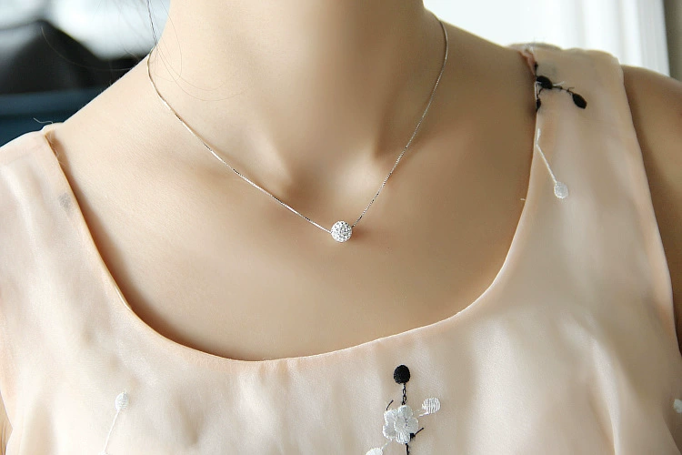 S925 pure silver necklace female short design crystal Shambhala ball chain elegant brief anti-allergic 10