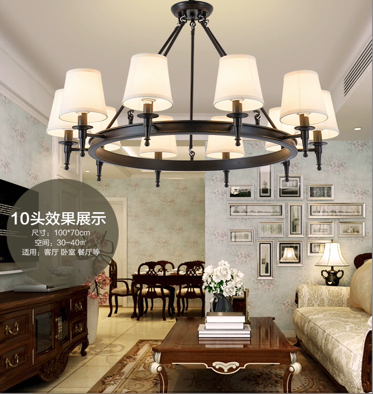 American Country Led Chandelier Fabric Lampshade Wrought Iron Lustre Bedroom Kitchen Lighting Living Room Ceiling Lamp Fixtures vintage chandelier