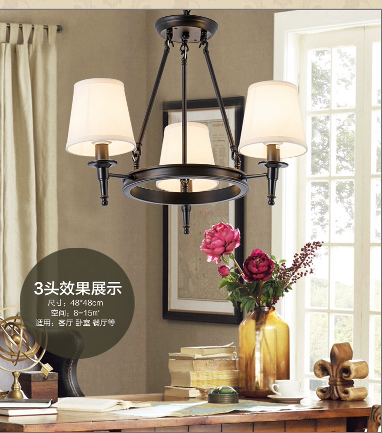 American Country Led Chandelier Fabric Lampshade Wrought Iron Lustre Bedroom Kitchen Lighting Living Room Ceiling Lamp Fixtures vintage chandelier