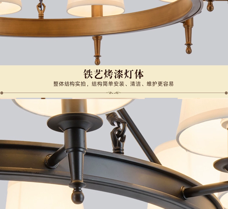 American Country Led Chandelier Fabric Lampshade Wrought Iron Lustre Bedroom Kitchen Lighting Living Room Ceiling Lamp Fixtures vintage chandelier