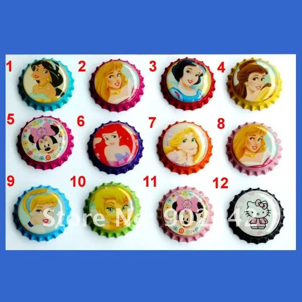 Free Shipping 1000 Sets Colorful Bottle Caps Matched With Cartoon Printed Epoxy Stickers, 10 Designs for Choice 