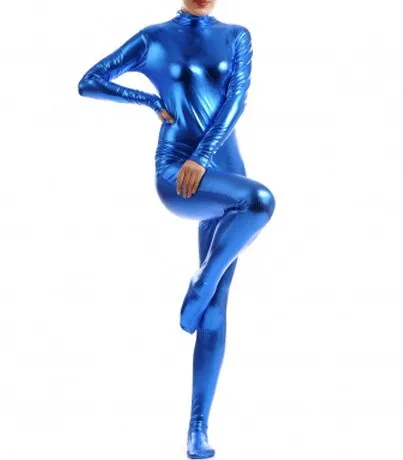 Dark-Blue-Female-Fornt-Zipper-Shiny-Metallic-Tight-Zentai-Suit-3