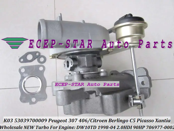 ECEP K03 53039700009 53039880009  706977-0002 VVP1 Turbocharger For PEUGEOT Partner 206 307 406CITROEN Berlingo C5 Picasso Xantia DW10TD 1998-04 2.0L HDI 90HP TURBO (1)