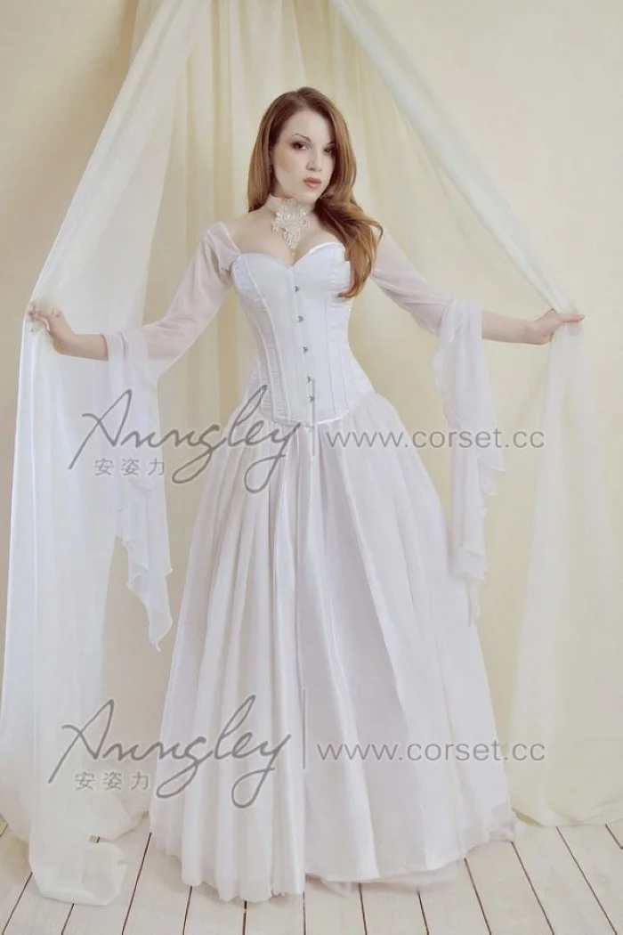 Custom Top Quality Tightlacing Slimming White Wedding Bustier Corset Top Long Skirt Outfit (4)