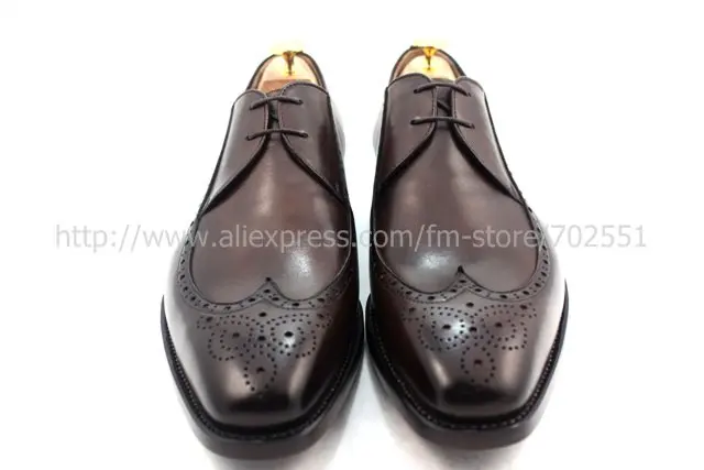 Goodyear welt custom handmade pure genuine calf leather men`s dress/classic derby color dark coffee shoe No.D61