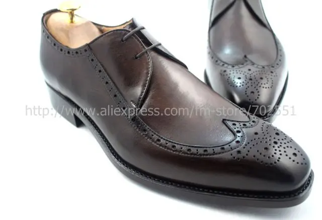 Goodyear welt custom handmade pure genuine calf leather men`s dress/classic derby color dark coffee shoe No.D61