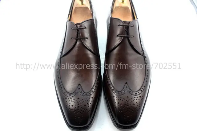 Goodyear welt custom handmade pure genuine calf leather men`s dress/classic derby color dark coffee shoe No.D61