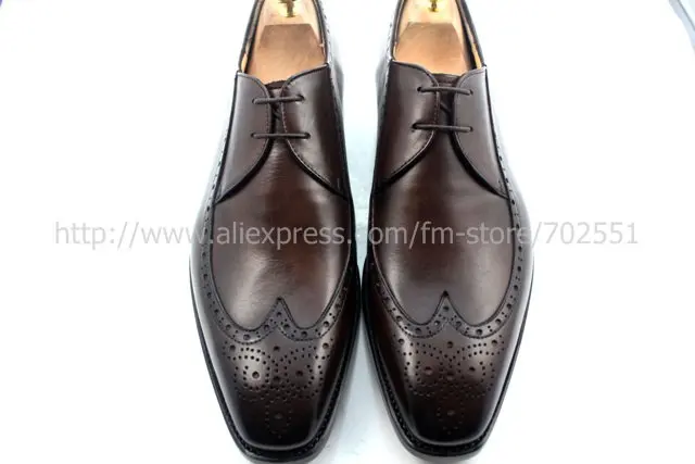 Goodyear welt custom handmade pure genuine calf leather men's dress/classic derby color dark coffee shoe No.D61