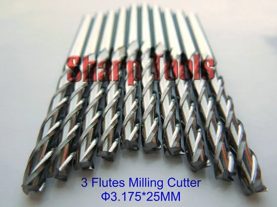 Clean! 10pcs 3.175x25mm 3 Flutes Cutter, Wood Cutting Tools, Carbide End Millinging Tools CNC for Carving Acrylic, PVC, MDF, ABS