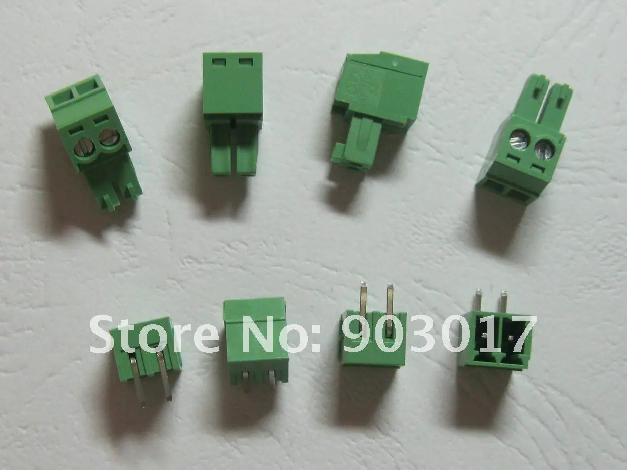 200 pcs Angle 2pin/way Pitch 3.5mm Screw Terminal Block Connector Green Color Pluggable Type with angle pin
