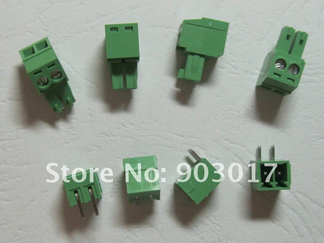 200 pcs Angle 2pin/way Pitch 3.5mm Screw Terminal Block Connector Green Color Pluggable Type with angle pin
