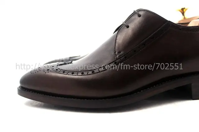 Goodyear welt custom handmade pure genuine calf leather men`s dress/classic derby color dark coffee shoe No.D61