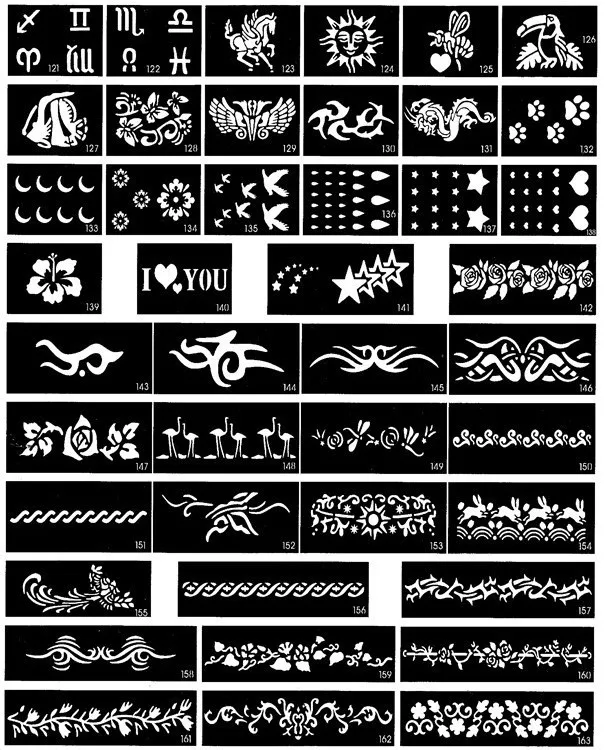 Stencils para Pintura Mista Corporal Glitter Tattoo Temporária - 2020 Imagem 100 Pcs 4 100 pcs mista Stencils para pintura corporal