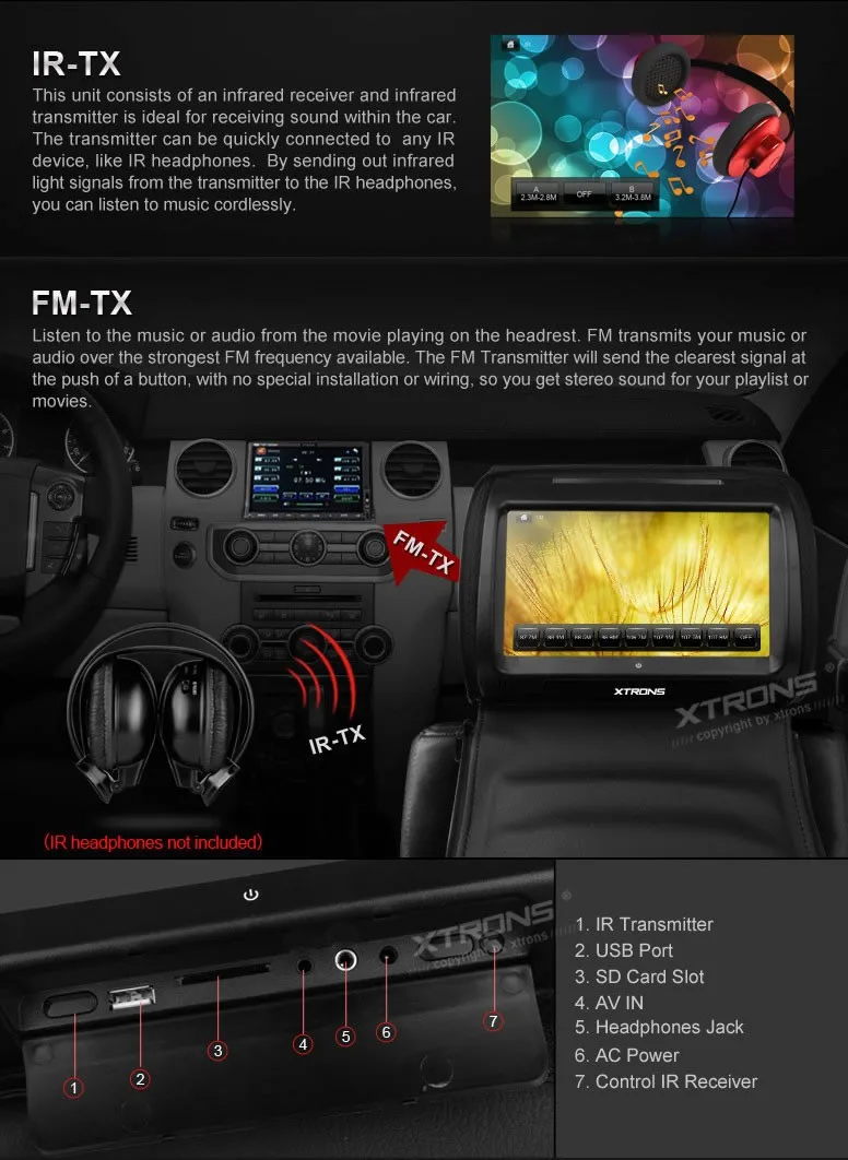 Flash Deal Black 2x9" Touch Screen Car Headrest DVD Player with 2 IR Headphones 8 Bits & 32 Bits Games Black Color 6