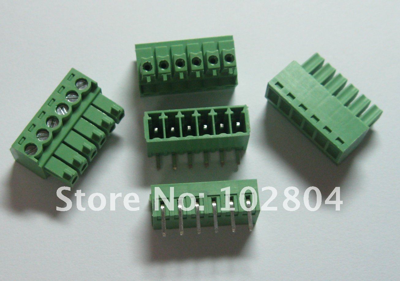100 pcs Angle 6pin/way Pitch 3.81mm Screw Terminal Block Connector Green Color Pluggable Type with angle pin