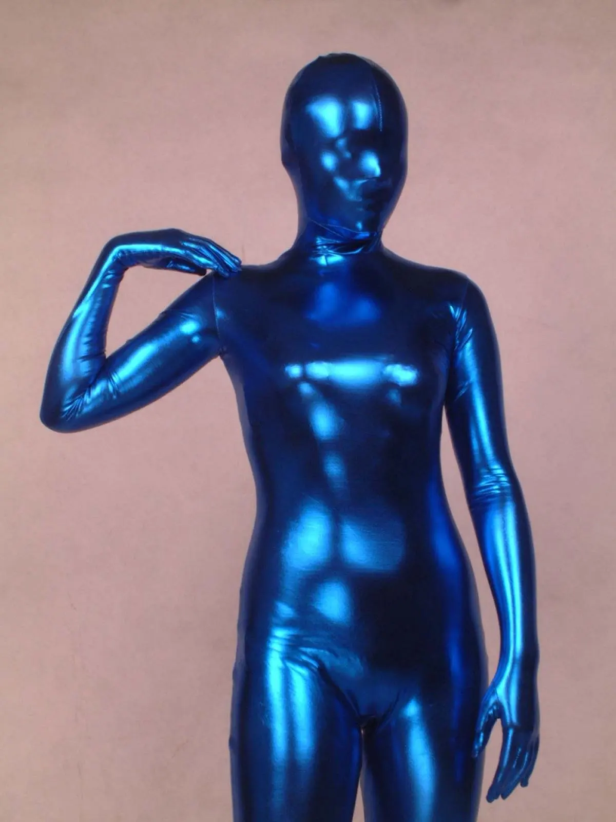 Blue Satin Full Covered Body Suit Spandex With Latex Zentai CatSuit S-xxl B...