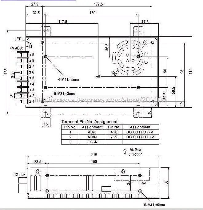 Fonte de alimentação de comutação regulada de 12v dc 25a 300w