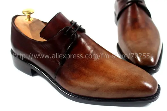 Free shipping custom handmade pure genuine calf leather men's dress/classic derby color brown shoe No.D43
