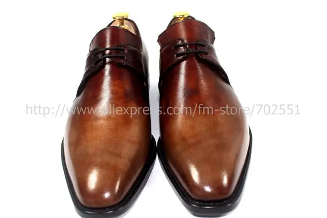 Free shipping custom handmade pure genuine calf leather men's dress/classic derby color brown shoe No.D43