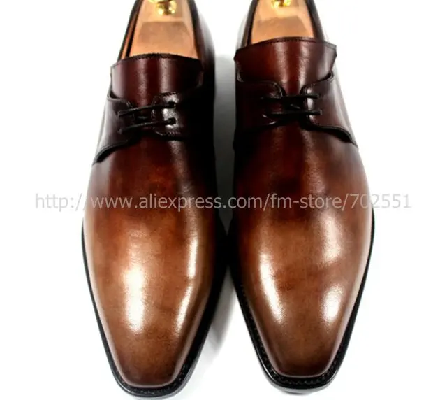 Free shipping custom handmade pure genuine calf leather men's dress/classic derby color brown shoe No.D43