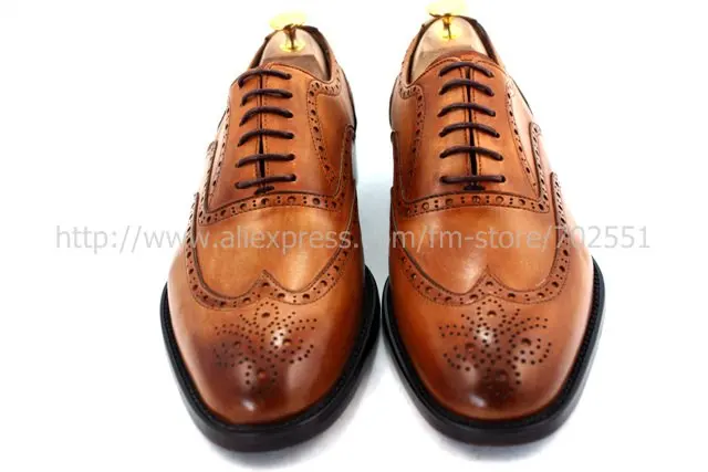 ADHESIVE CRAFT custom handmade genuine calf leather men's oxford shoe color brown No.OX208