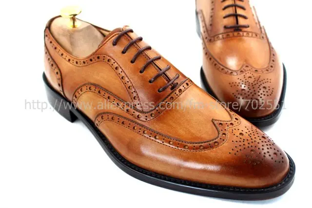 ADHESIVE CRAFT custom handmade genuine calf leather men's oxford shoe color brown No.OX208