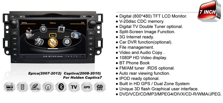 Sale S100 A8 Dual Core 7" Car DVD GPS Player for Chevrolet Epica Captiva with 1GB CPU 512M DDR V-20 3-ZONE  Car DVR& 3G modem (opt) 3