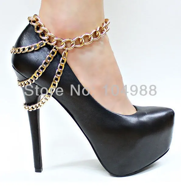 Gold Toned Celebrity Ankle High Heel Shoe Chunky Chain Jewelry Anklet (6001)